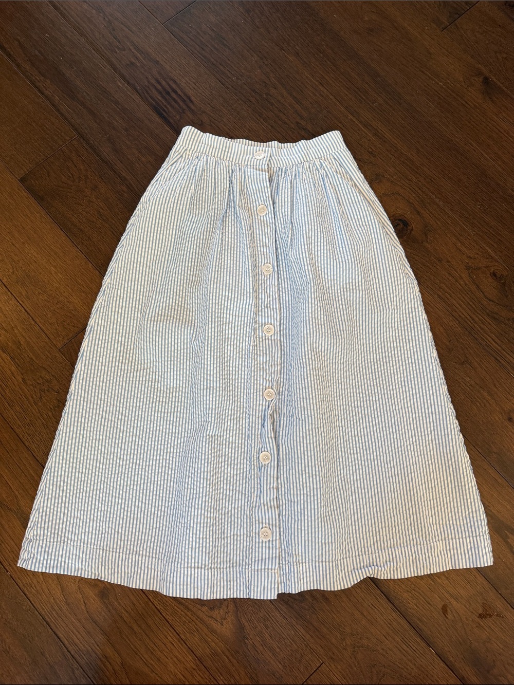 H&M Light Blue & White Striped Button-Front Midi Skirt Size 2 - C33-073